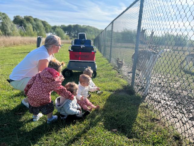 Kinderen kijken bij een dier tijdens een uitje met de dagopvang